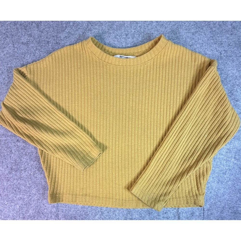 Mustard Yellow Ribbed Knit Cropped Long Sleeve Sweater Top Girls Size 8 10